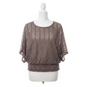 Dressbarn Top XL Mocha Brown Lace Batwing Blouson Boho Fairy Grunge Whimsigoth